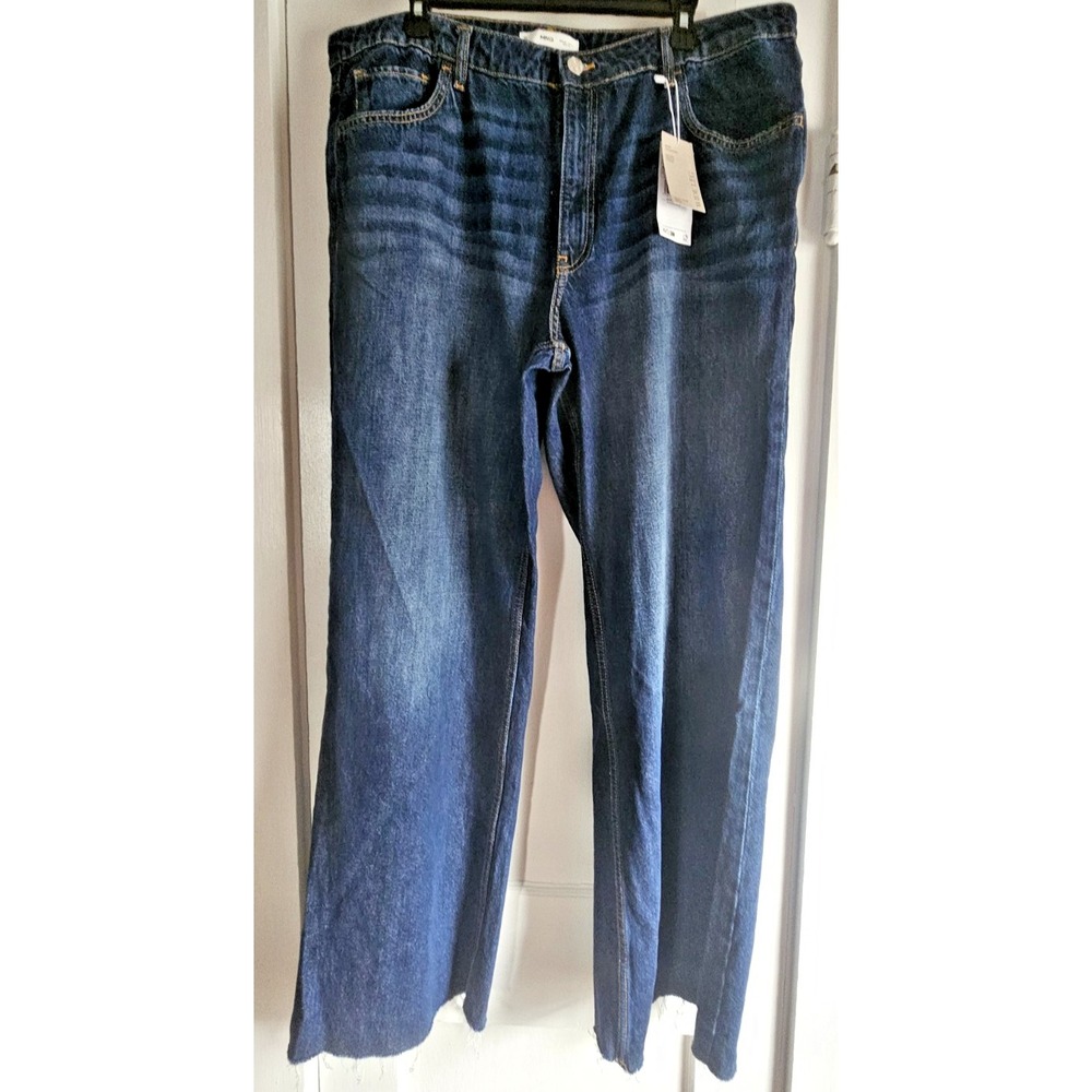 NWT MANGO WIDE LEG‎ high waist regular fit full length raw hem woman Sz 16